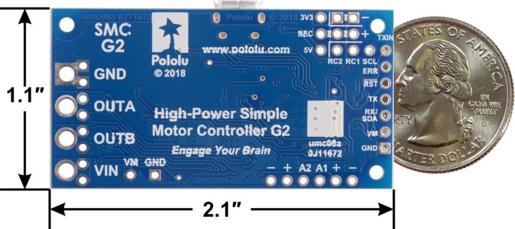 Pololu High-Power Simple Motor Controller G2 18v15 Connectors Soldere Item 1362